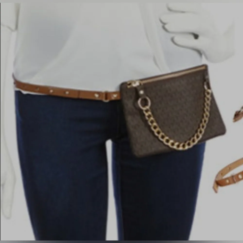 Michael Kors Signature Logo Fanny Pack Belt Bag Wallet Brown - Picture 2 of 6